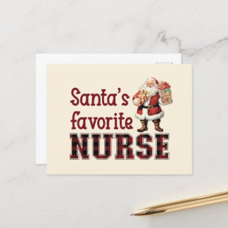 Santa's Favorite Nurse, Christmas thank you Holiday Postcard