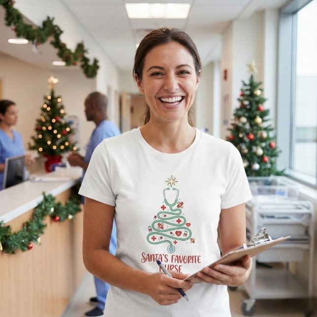 Santa's Favorite Nurse Cute Stethoscope Tree T-Shirt (Creator Uploaded)