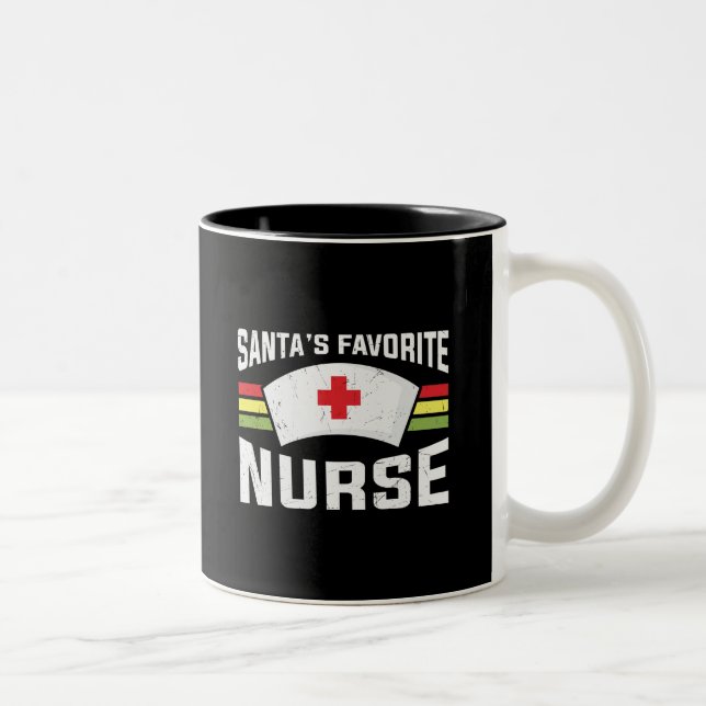 Santa's Favorite Nurse - Nurse Cap Two-Tone Coffee Mug (Right)