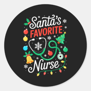 Santa's Favorite Nurse Shirt Men Women Funny Chris Classic Round Sticker