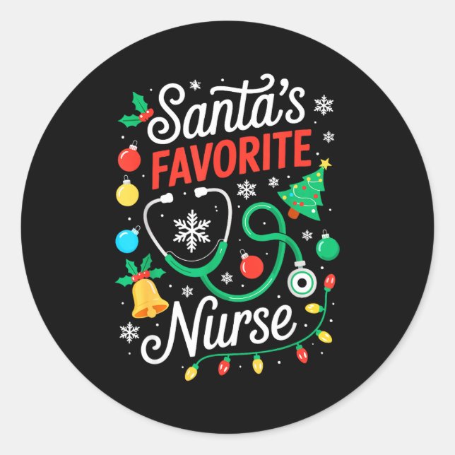 Santa's Favorite Nurse Shirt Men Women Funny Chris Classic Round Sticker (Front)