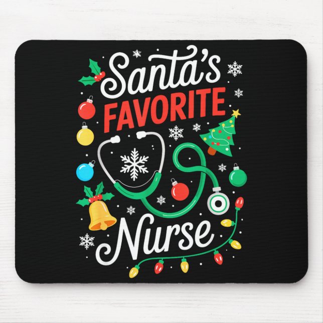 Santa's Favorite Nurse Shirt Men Women Funny Chris Mouse Mat (Front)