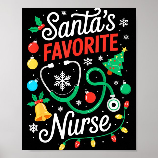 Santa's Favorite Nurse Shirt Men Women Funny Chris Poster (Front)