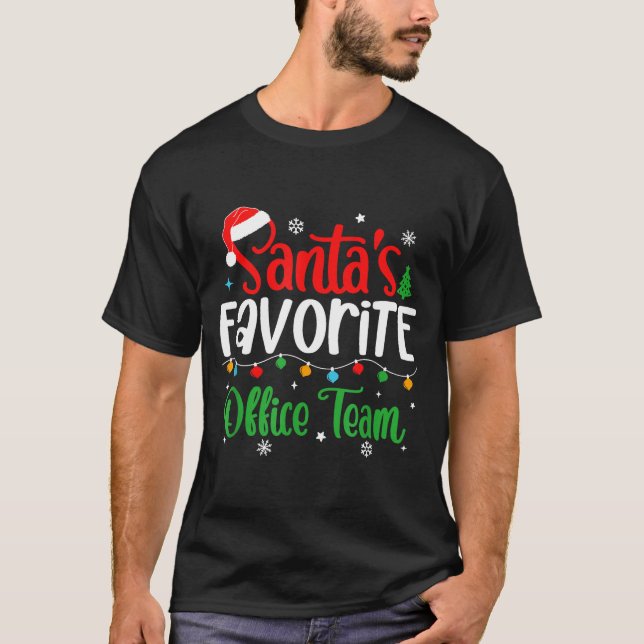 Santa's Favorite Office Team Christmas Lights Sant T-Shirt (Front)