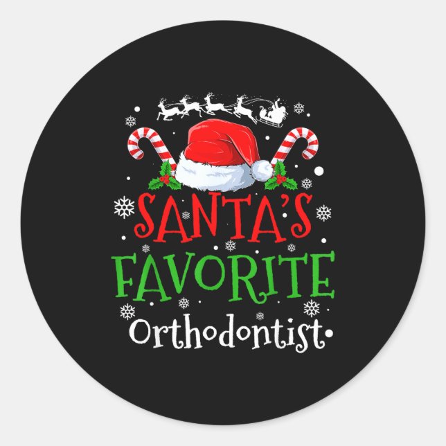 Santa's Favorite Orthodontist Christmas Party  Classic Round Sticker (Front)