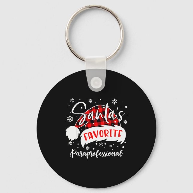 Santa's Favorite Paraprofessional Hat Flannel Chri Key Ring (Front)