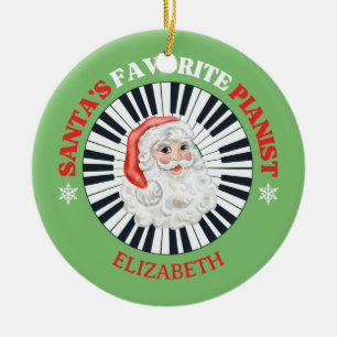 Santa's Favorite Pianist Circle Piano Santa Claus  Ceramic Tree Decoration