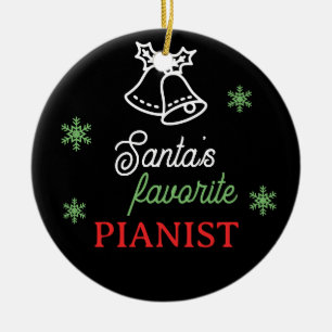 Santa's Favorite Pianist Photo Piano Key Black Ceramic Tree Decoration