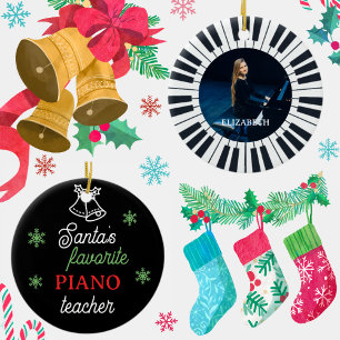 Santa's Favorite Piano Teacher Photo Piano Key Ceramic Tree Decoration