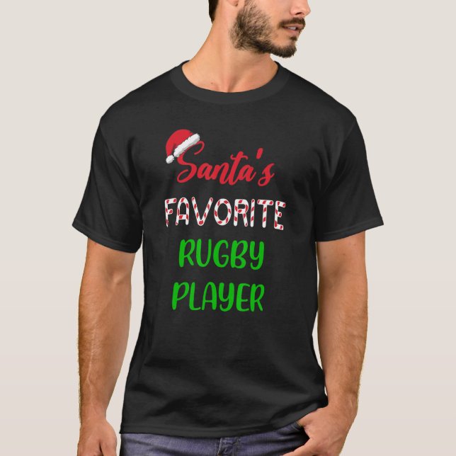 Santas Favorite Rugby Player   Funny Rugby Christm T-Shirt (Front)