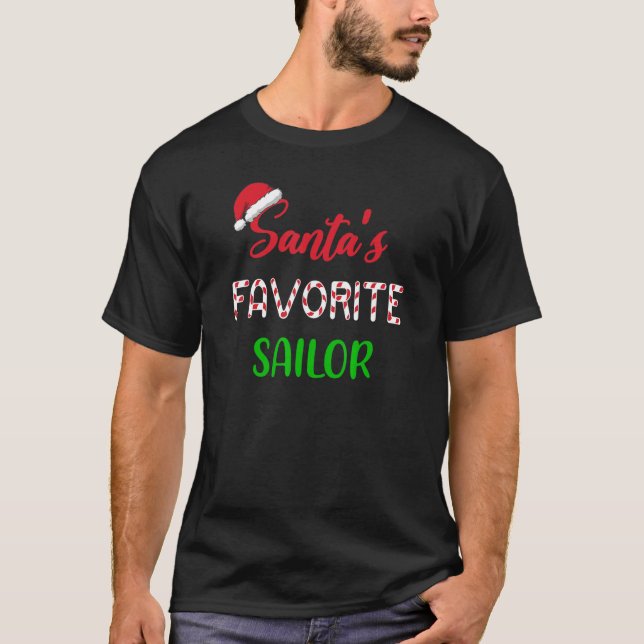 Santas Favorite Sailor   Funny Sailing Christmas T-Shirt (Front)