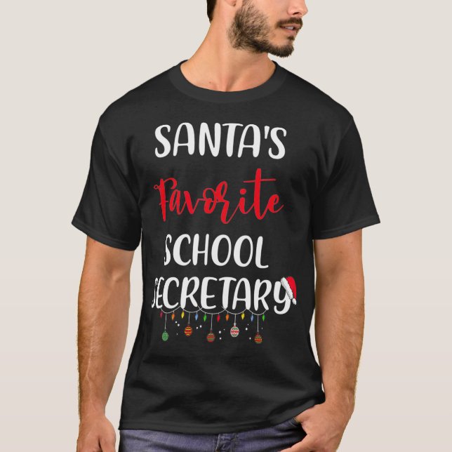 Santa's Favorite School Secretary Pajama Xmas Chri T-Shirt (Front)
