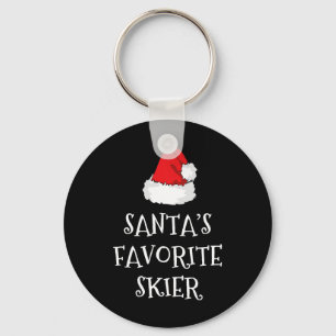 Santa's Favorite Skier Christmas Hat Funny Xmas Sk Key Ring