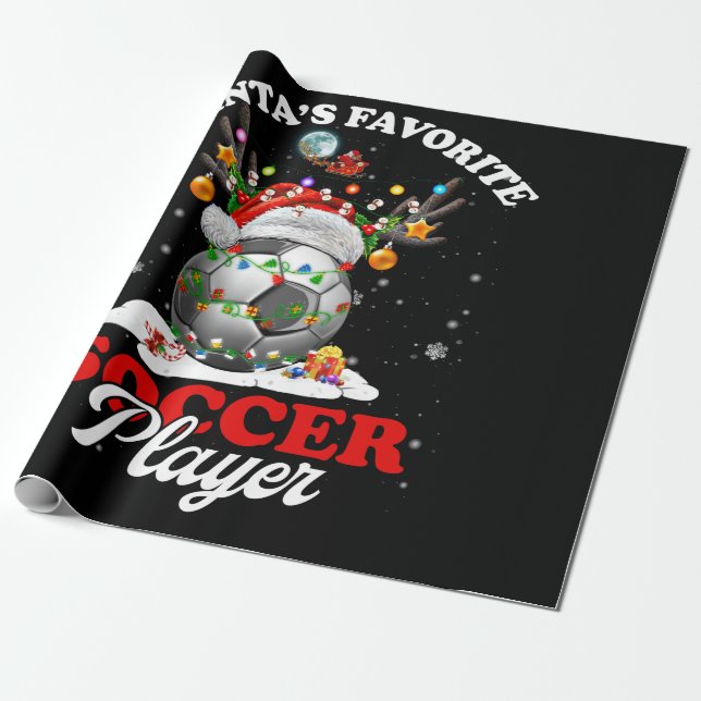 Santa's Favorite Soccer Player Christmas Pajama Wrapping Paper (Unrolled)
