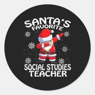 Santas Favorite Social Studies Teacher Christmas Classic Round Sticker