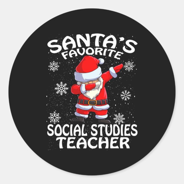 Santas Favorite Social Studies Teacher Christmas  Classic Round Sticker (Front)