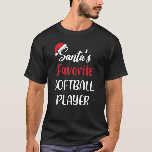 Santas Favorite Softball Player   Christmas Softba T-Shirt (Front)