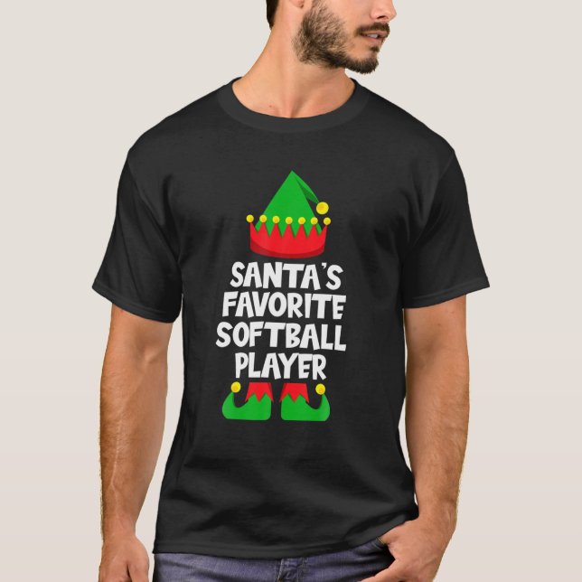 Santa's Favorite Softball Player Christmas Tree Xm T-Shirt (Front)