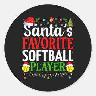 Santa's Favorite Softll Player Funny Christmas Sof Classic Round Sticker