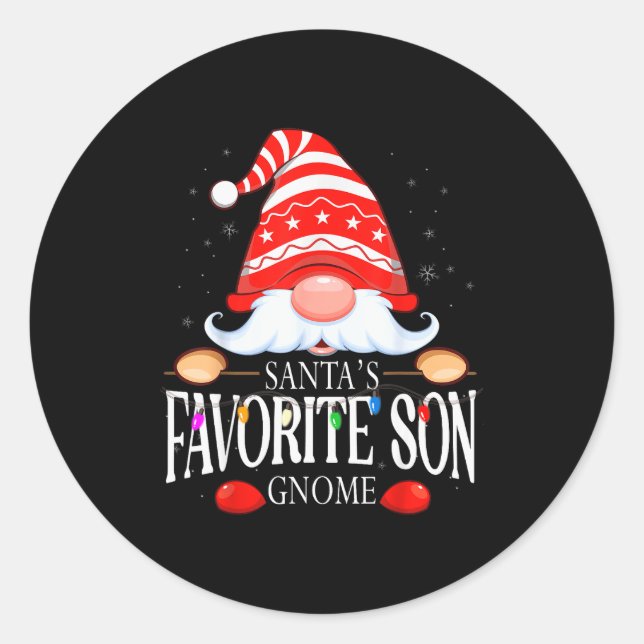 Santa's Favorite Son Gnome Matching Christmas Paja Classic Round Sticker (Front)