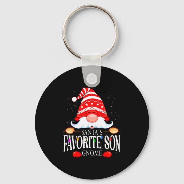 Santas Favorite Son Gnome Matching Christmas Paja  Key Ring (Front)