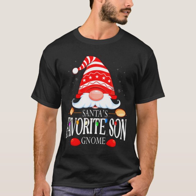 Santas Favorite Son Gnome Matching Christmas Paja  T-Shirt (Front)