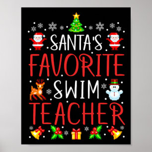 Santa's Favorite Swim Teacher Xmas Matching Poster