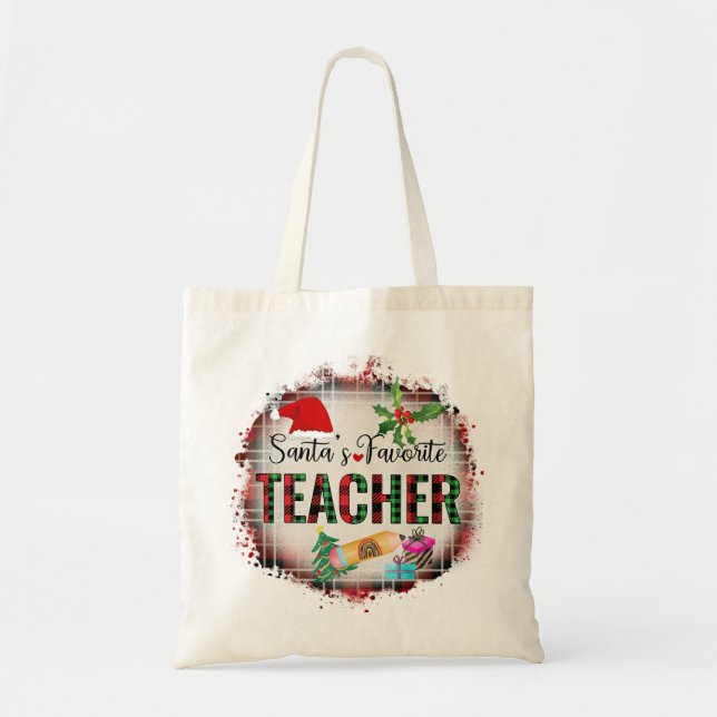 Santa's Favorite Teacher Christmas Appreciation Tote Bag (Front)