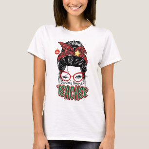Santa's Favorite Teacher Christmas Groovy White T-Shirt