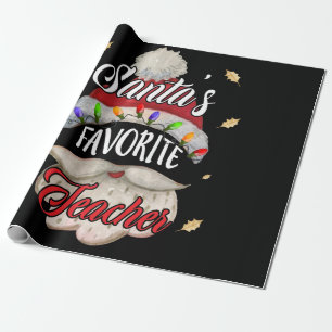 Santa's Favorite Teacher Santa Hat Christmas Light Wrapping Paper