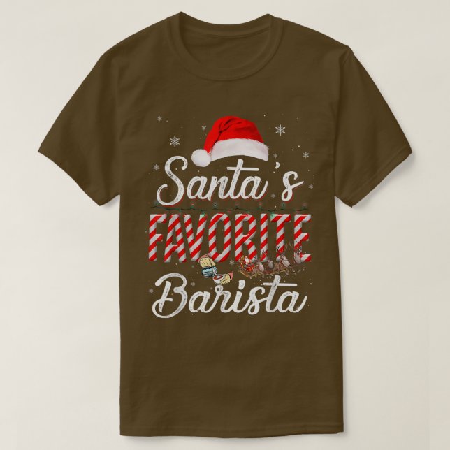 Santa's Favourite Barista Hat Light In Snow Santa  T-Shirt (Design Front)