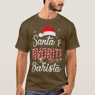 Santa's Favourite Barista Hat Light In Snow Santa  T-Shirt