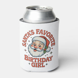 Santa's Favourite Birthday Girl Retro Christmas Can Cooler