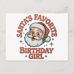 Santa's Favourite Birthday Girl Retro Christmas Holiday Postcard