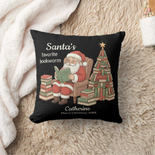 Santa's Favourite Bookworm Christmas Name And Year Cushion