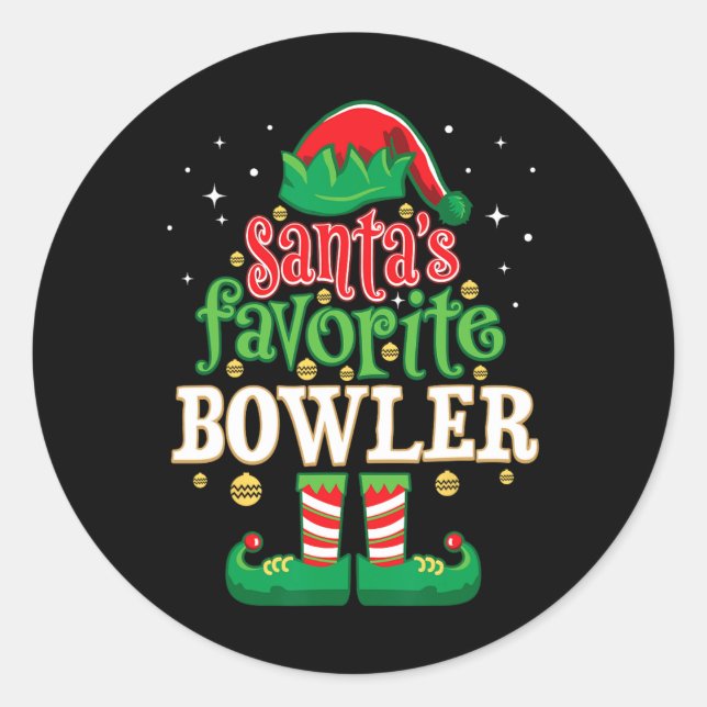 Santa's Favourite Bowler Christmas Matching Bowlin Classic Round Sticker (Front)