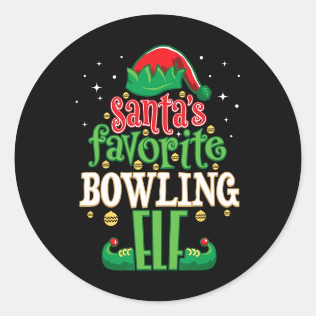 Santa's Favourite Bowling Elf Christmas Matching B Classic Round Sticker (Front)