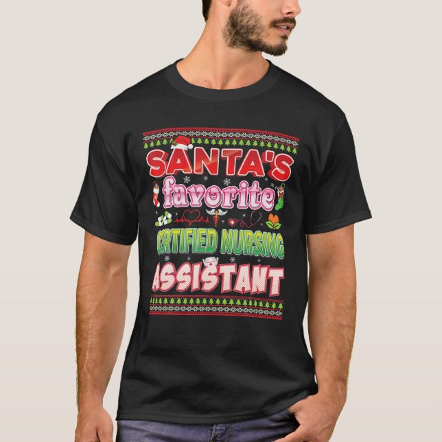 Santa's Favourite Certified Nursing Assistant Chri T-Shirt (Front)