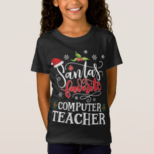 Santa's Favourite Computer Teacher Cute Santa Hat T-Shirt