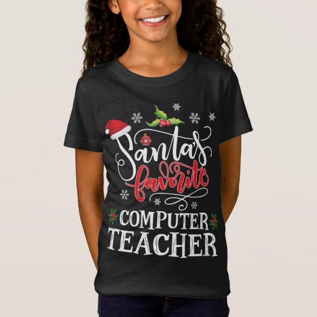 Santa's Favourite Computer Teacher Cute Santa Hat  T-Shirt (Front)