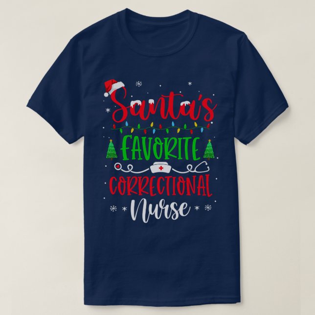 Santas Favourite Correctional Nurse Xmas Santa Hat T-Shirt (Design Front)