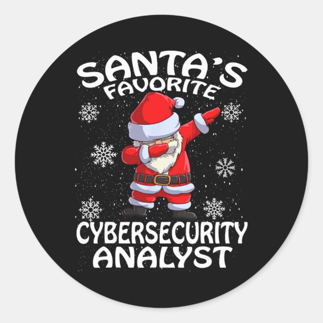 Santa's Favourite Cyber Security Analyst Christmas Classic Round Sticker (Front)