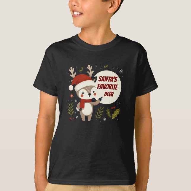 Santa's favourite deer round panel T-Shirt (Front)