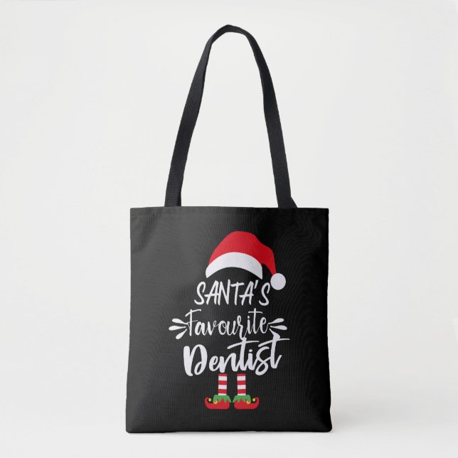 santa's favourite dentist- awsome christmas gift tote bag (Front)