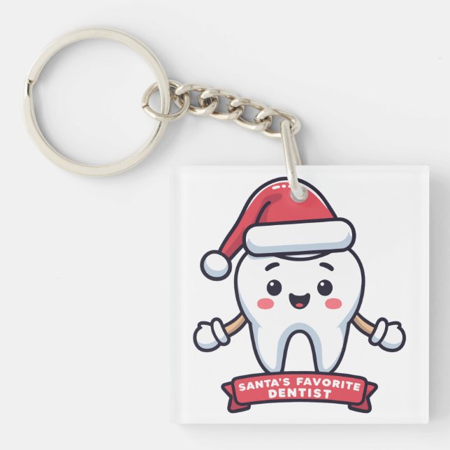Santa's Favourite Dentist Cute Tooth Christmas Key Ring (Front)