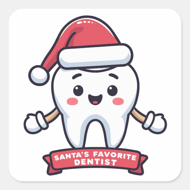 Santa's Favourite Dentist Cute Tooth Christmas Square Sticker (Front)