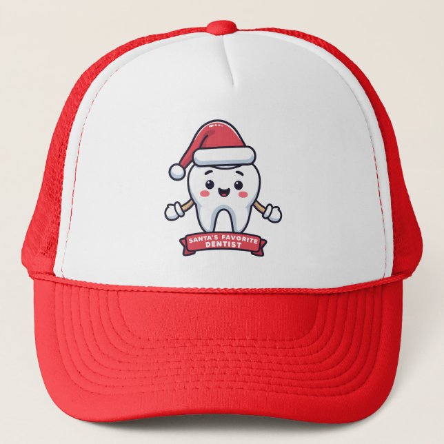 Santa's Favourite Dentist Cute Tooth Christmas Trucker Hat (Front)