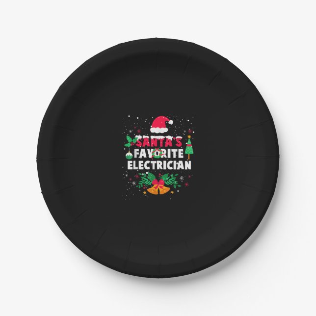 Santas Favourite Electrician Christmas Xmas Gift Paper Plate (Front)