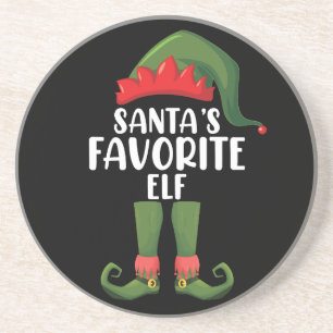 Santas Favourite Elf Matching Family Christmas Coaster