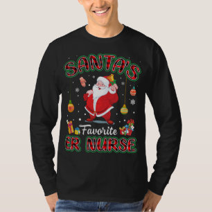 Santa's Favourite ER Nurse Santa Red Plaid Christm T-Shirt